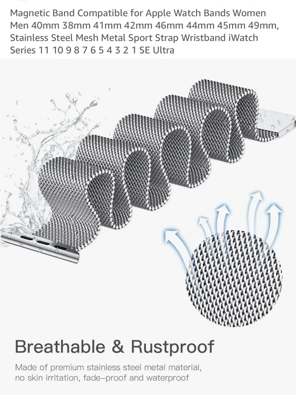 Magnetic Stainless Steel Mesh Band for Apple Watch - Silver